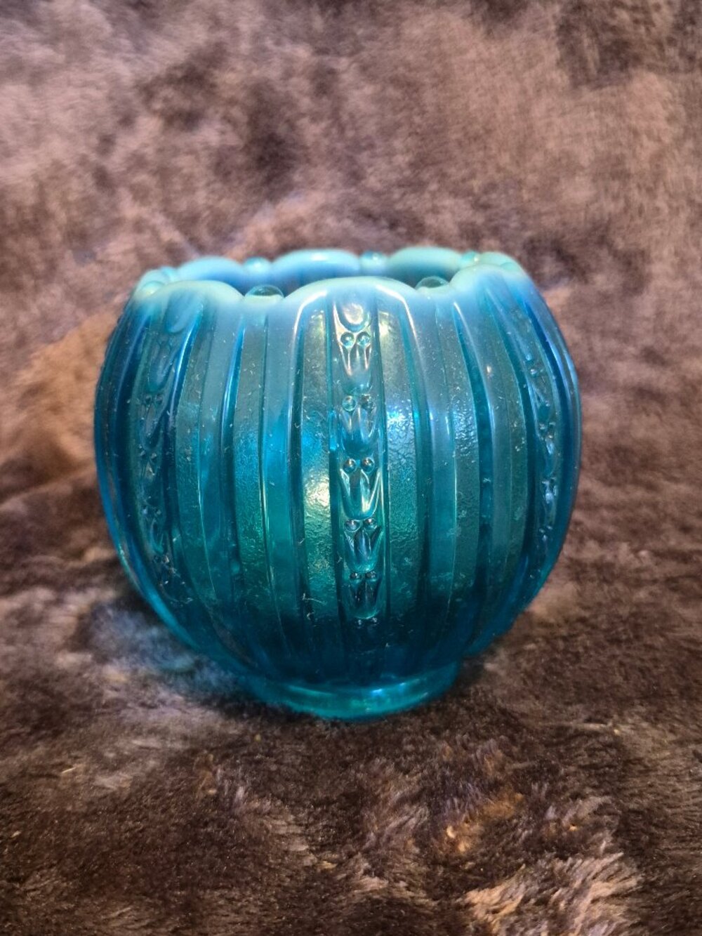 Vintage Fenton Blue Lagoon Opalescent Rose Bowl Signed
